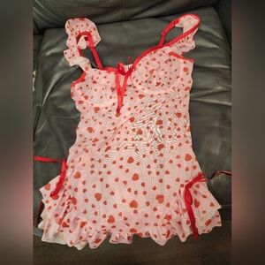 Red Heart Print Sheer Babydoll Lingerie